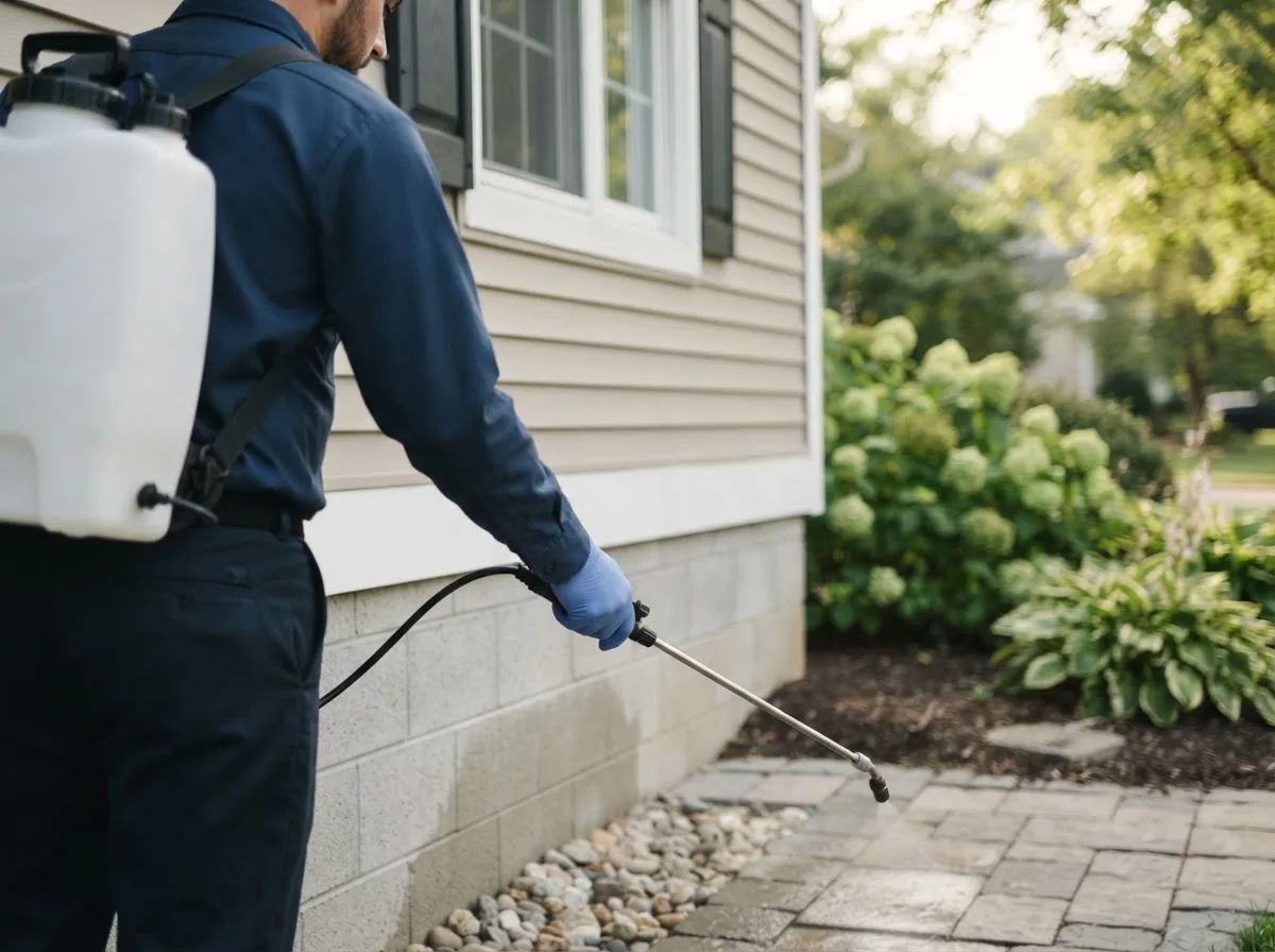 Pest control technician inspecting a home in Saxon, WV